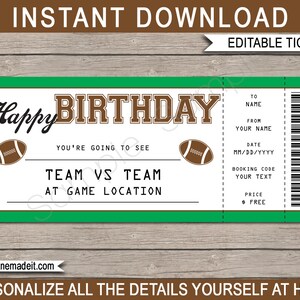 Cadeau billet anniversaire match de football - Billet surprise pour un match de football - Modèle imprimable - Coupon cadeau - TÉLÉCHARGEMENT MODIFIABLE