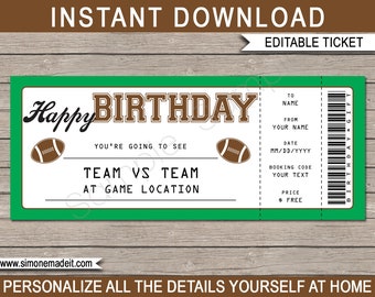 Birthday Football Game Ticket Gift - Surprise Ticket to a Football Game- Printable template - Gift Voucher Coupon - EDITABLE TEXT DOWNLOAD