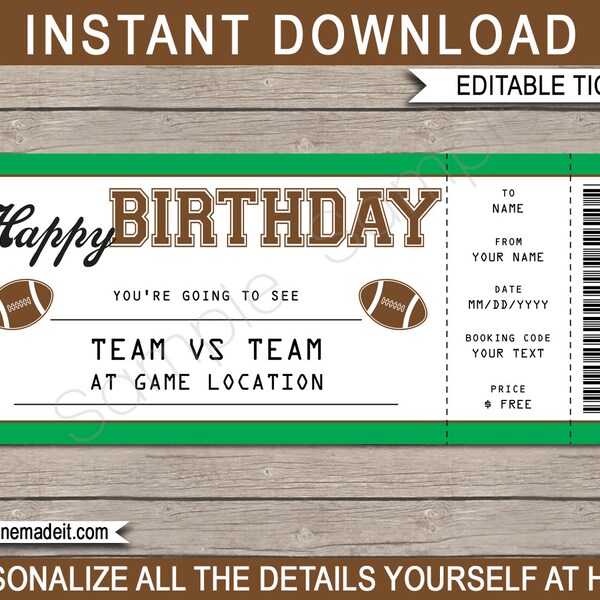 Surprise Football Ticket Template - Etsy