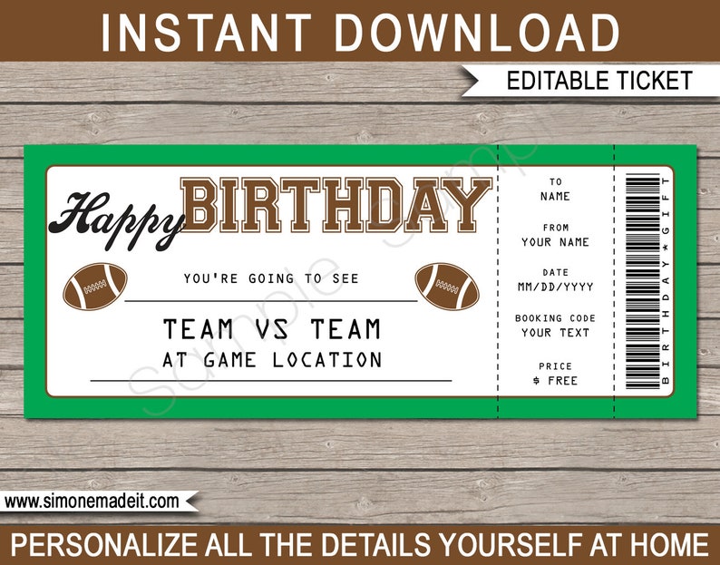 Birthday Football Game Ticket Gift Surprise Ticket to a Etsy