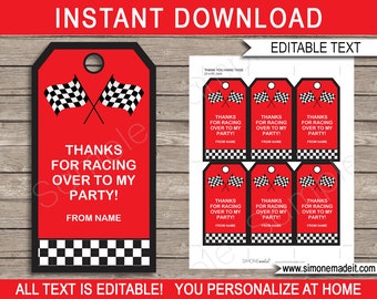 Race Car Favor Tags Template - Printable Birthday Party Thank You Tags - INSTANT DOWNLOAD - EDITABLE text - you personalize