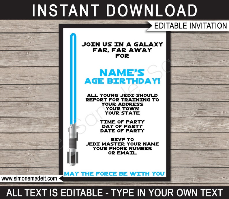 Star Wars Party Invite - Star Wars Birthday Party Invitation - Blue - INSTANT DOWNLOAD with EDITABLE text - you personalize at home