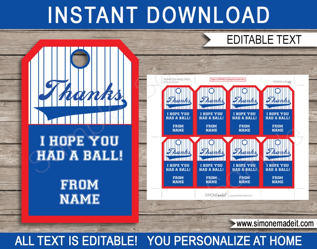 All Star Sports Favor Tags Template - Thank You Tags - Birthday Party ...