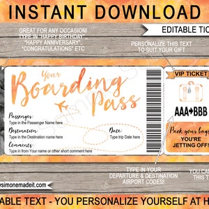 Boarding Pass Fake Plane Ticket Gift Printable Template, Surprise Airline Airplane Flight Destination Vacation Trip Reveal, INSTANT DOWNLOAD