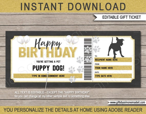 Printable NEW PUPPY / DOG Surprise Gift Reveal Coupon. Instant