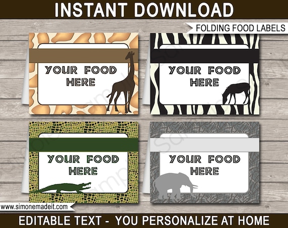 Safari Birthday Party Food Labels Printable Decoration Template Zoo Jungle Animal Place Cards Instant Download With Editable Text By Simonemadeit Catch My Party Safari Birthday Party Food Labels Printable Decoration Template Zoo Jungle Animal Place Cards Instant Download With Editable Text By Simonemadeit Catch My Party