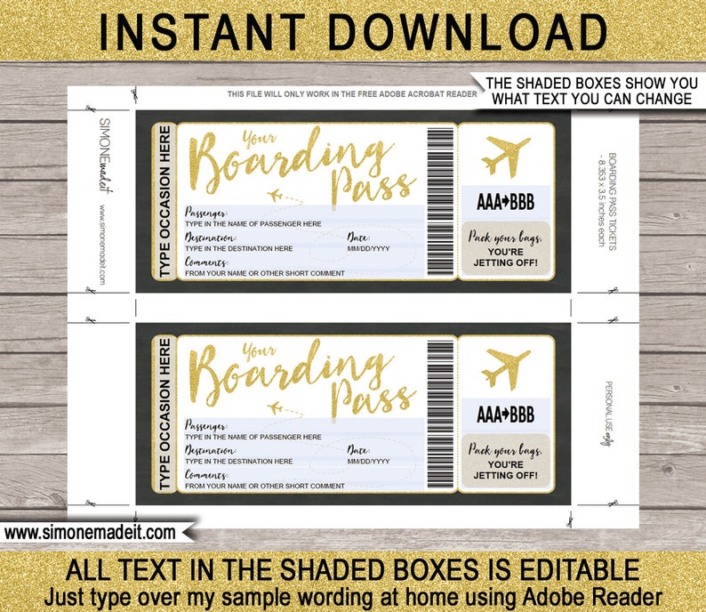 printable boarding pass template surprise fake airline