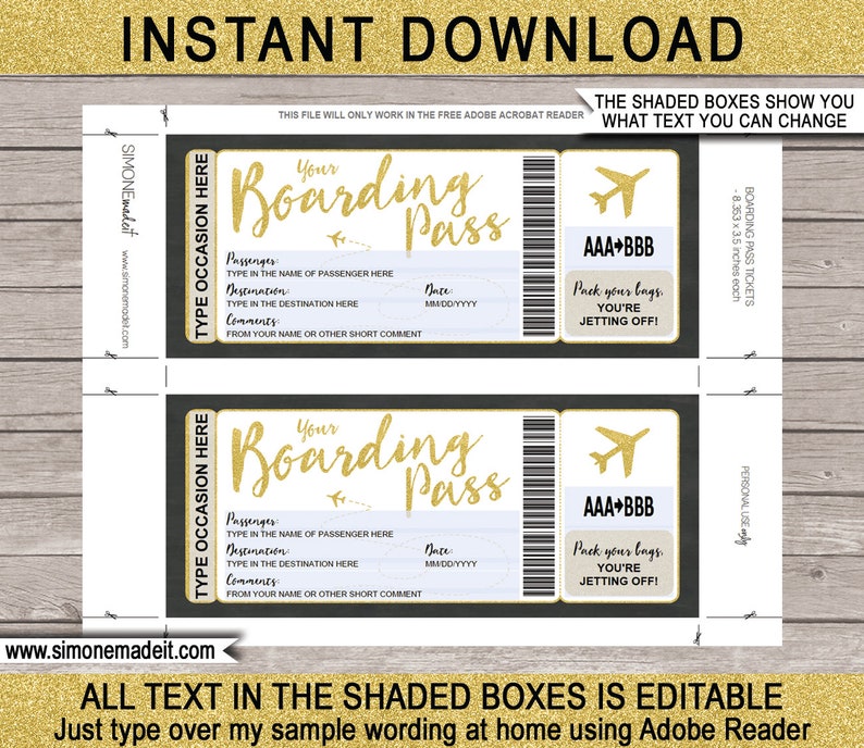 Diy Printable Editable Boarding Pass Surprise Fake Airline Etsy 