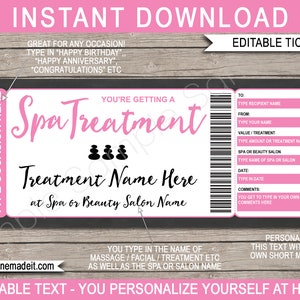 Modèle imprimable modifiable de chèque-cadeau de spa - toute occasion - massage du visage enveloppement gommage soin en salon - téléchargement immédiat
