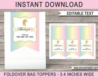 Unicorn Favor Tag Toppers - Unicorn Theme Birthday Party Favors - Printable Template - 3.4 inches wide - INSTANT DOWNLOAD with EDITABLE text
