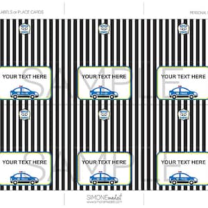 Police Party Food Labels Template - Printable Police Car Birthday Party ...