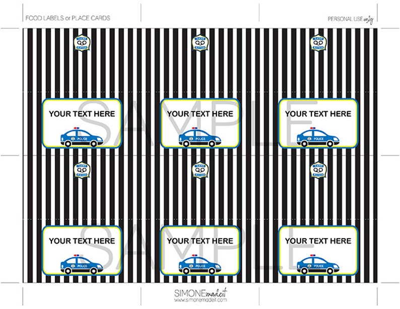 Police Party Food Labels Template Printable Police Car - Etsy