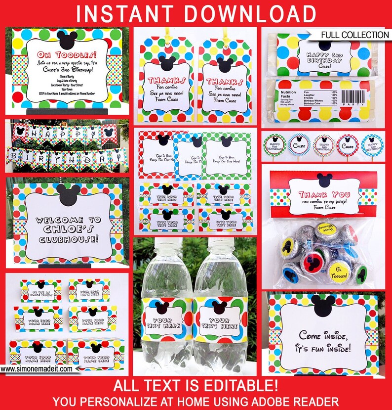 Mickey Mouse Party Printables Decorations &amp; Invitation - Etsy