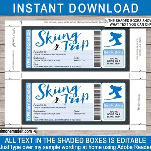 Printable Skiing Trip Ticket Gift Voucher Pass Certificate - Surprise ...