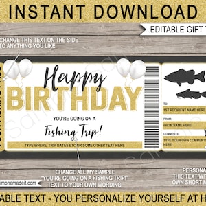 Modèle de billet de voyage de pêche, chèque-cadeau, carte de réduction - cadeau d'anniversaire - révélation surprise de voyage de vacances - coupon de bricolage - TÉLÉCHARGEMENT MODIFIABLE