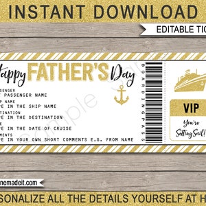 Vatertags-Kreuzfahrtticket Bordpassgeschenk - Überraschungskreuzfahrt-Urlaub - Printable Voucher Card Coupon - EDITIERBARER TEXT-DOWNLOAD