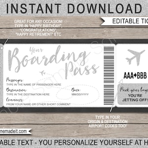 Boarding Pass Template Printable Plane Ticket Flight Voucher Coupon Surprise Trip Reveal Destination Vacation INSTANT DOWNLOAD image 1