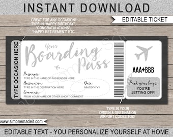 Boarding Pass Template - Printable Plane Ticket Flight Voucher Coupon - Surprise Trip Reveal - Destination Vacation - INSTANT DOWNLOAD