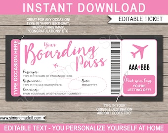 Plane Ticket Template Surprise Fake Boarding Pass Trip Gift Reveal - Any Occasion - Airplane Destination Flight Coupon - INSTANT DOWNLOAD