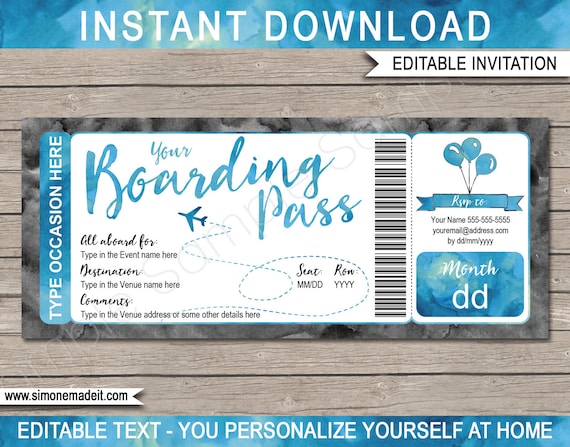 Boarding Pass Invitation Template Printable Birthday Party - Etsy