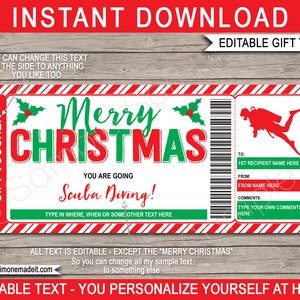 Tauchschein Vorlage Geschenkgutschein Gutschein Karte - Weihnachtsgeschenk Erlebnis Druckbare Datei - INSTANT DOWNLOAD mit EDITIERBARE Text