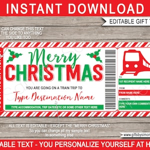 Zugticket-Vorlage Reisegeschenk-Gutschein-Pass - Weihnachtsgeschenk Reise offenbaren - Gefälschte Bordkarte - INSTANT DOWNLOAD mit EDITIERBARE Text