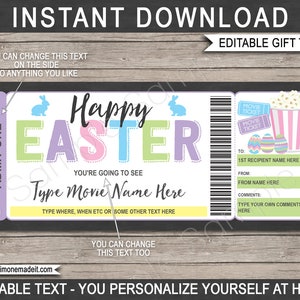 Easter Movie Ticket Template Gift Voucher Certificate Card - Movie Night Family Friends - Cinema Premier - INSTANT DOWNLOAD - EDITABLE text