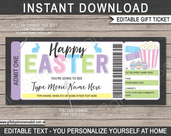 Easter Movie Ticket Template Gift Voucher Certificate Card - Movie Night Family Friends - Cinema Premier - INSTANT DOWNLOAD - EDITABLE text