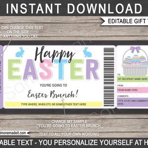 Osterbrunch Gutschein Vorlage Geschenkgutschein Vorlage - Printable Lunch Ticket - Osterei Korb - INSTANT DOWNLOAD mit EDITIERBARE Text