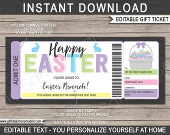 Easter Brunch Voucher Template Gift Certificate Template - Printable Lunch Ticket - Easter Egg Basket - INSTANT DOWNLOAD with EDITABLE text