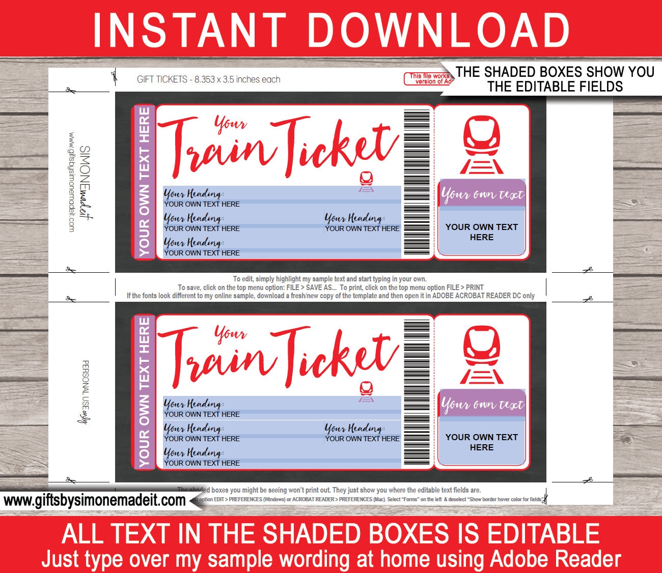 Plantilla de billete de tren: Regalo sorpresa editable (Descargar PDF), image size:1300x1126