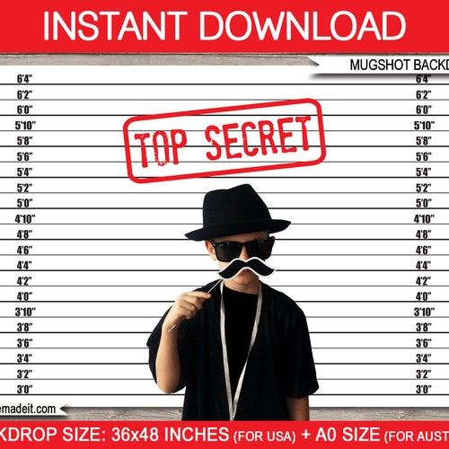 Spy Party Mugshot Backdrop Sign Top Secret Sign Printable Etsy UK