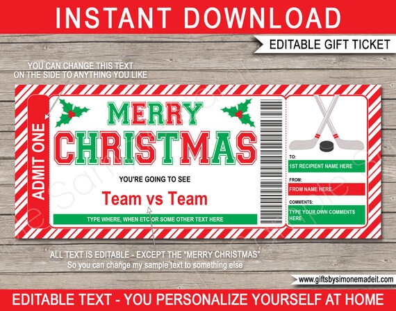 Hockey Ticket Template Christmas Gift Surprise Game Ticket 