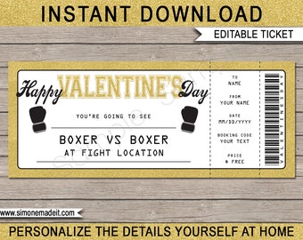 Valentine's Day Boxing Match Ticket - Editable Printable (Instant Download)