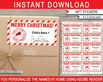 Santa Gift Tags Printable Template - Direct From Santa's Workshop Custom Labels Stickers - Santa Claus - INSTANT DOWNLOAD - EDITABLE Names