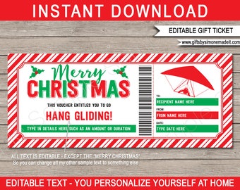 Hang Gliding Gift Certificate Template - Christmas - Printable Lessons or Experience Voucher Ticket - INSTANT DOWNLOAD with EDITABLE text