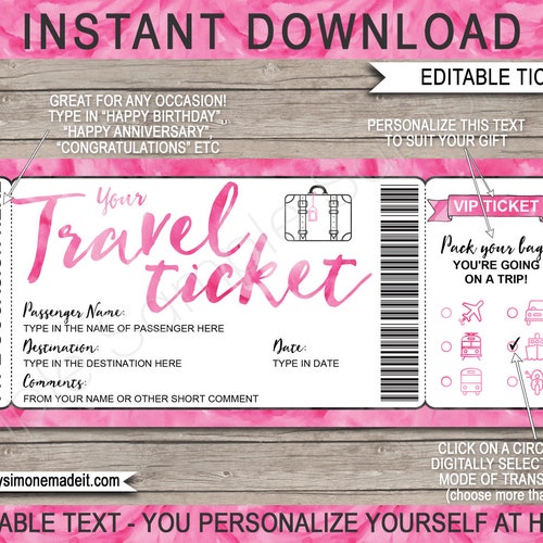 Surprise Holiday Reveal Gift Idea Printable Travel Ticket - Etsy