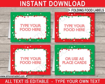 Christmas Food Labels Template - Printable Party Decorations - Xmas Buffet Tags - Food Tents - Place Cards - INSTANT DOWNLOAD text EDITABLE