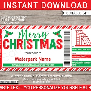 Wasserpark Ticket Vorlage Pass Geschenkgutschein - Weihnachtsgeschenk zum Ausdrucken - Wasserrutsche Wasserrutsche, Aqua Park, INSTANT DOWNLOAD
