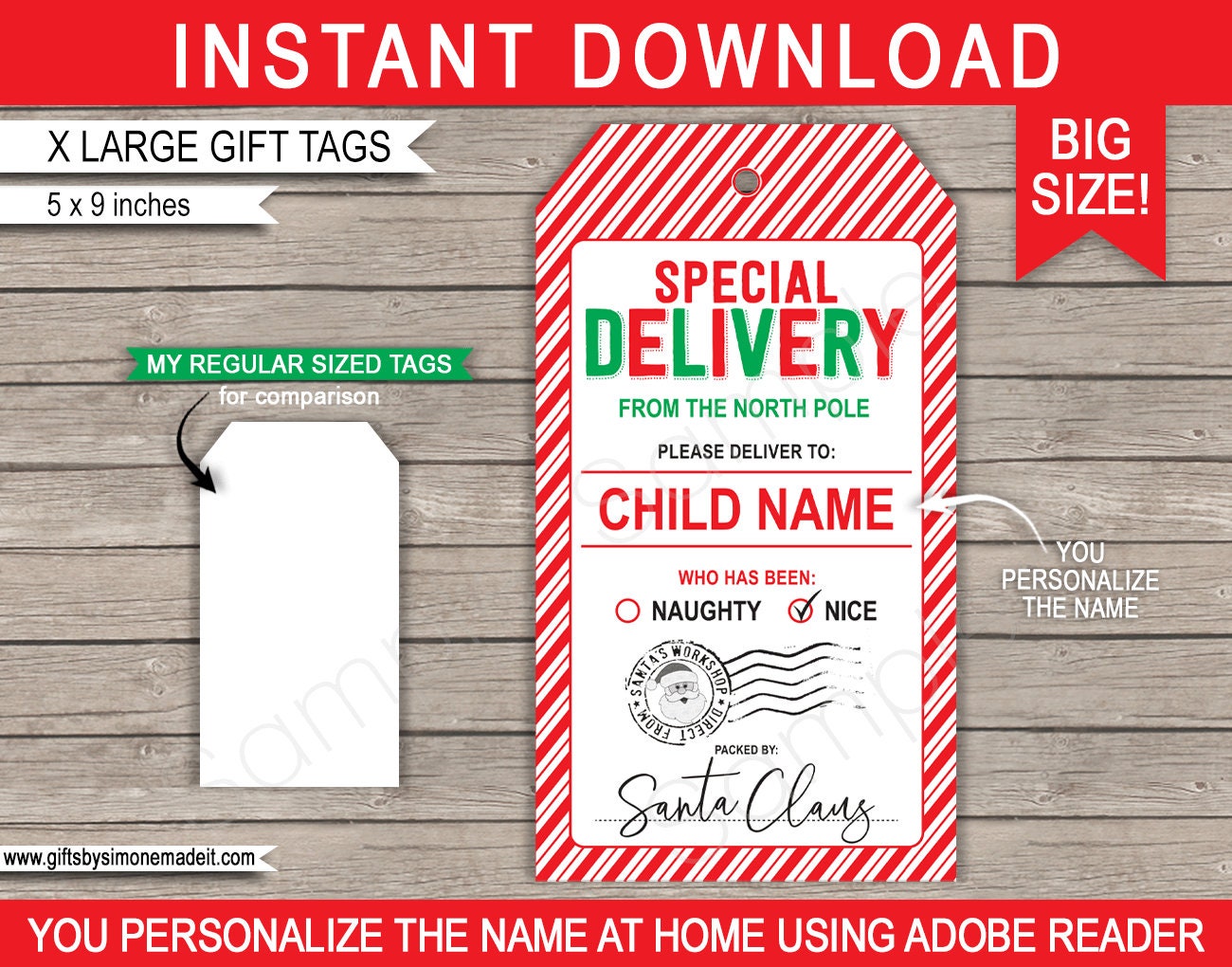 Large Santa Christmas Tag Template