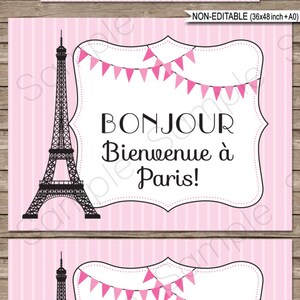 Paris Theme Party Templates with Invitation Printable Girls Birthday Decoration Bundle Pack Package Set Kit Collection DIY EDITABLE TEXT image 9