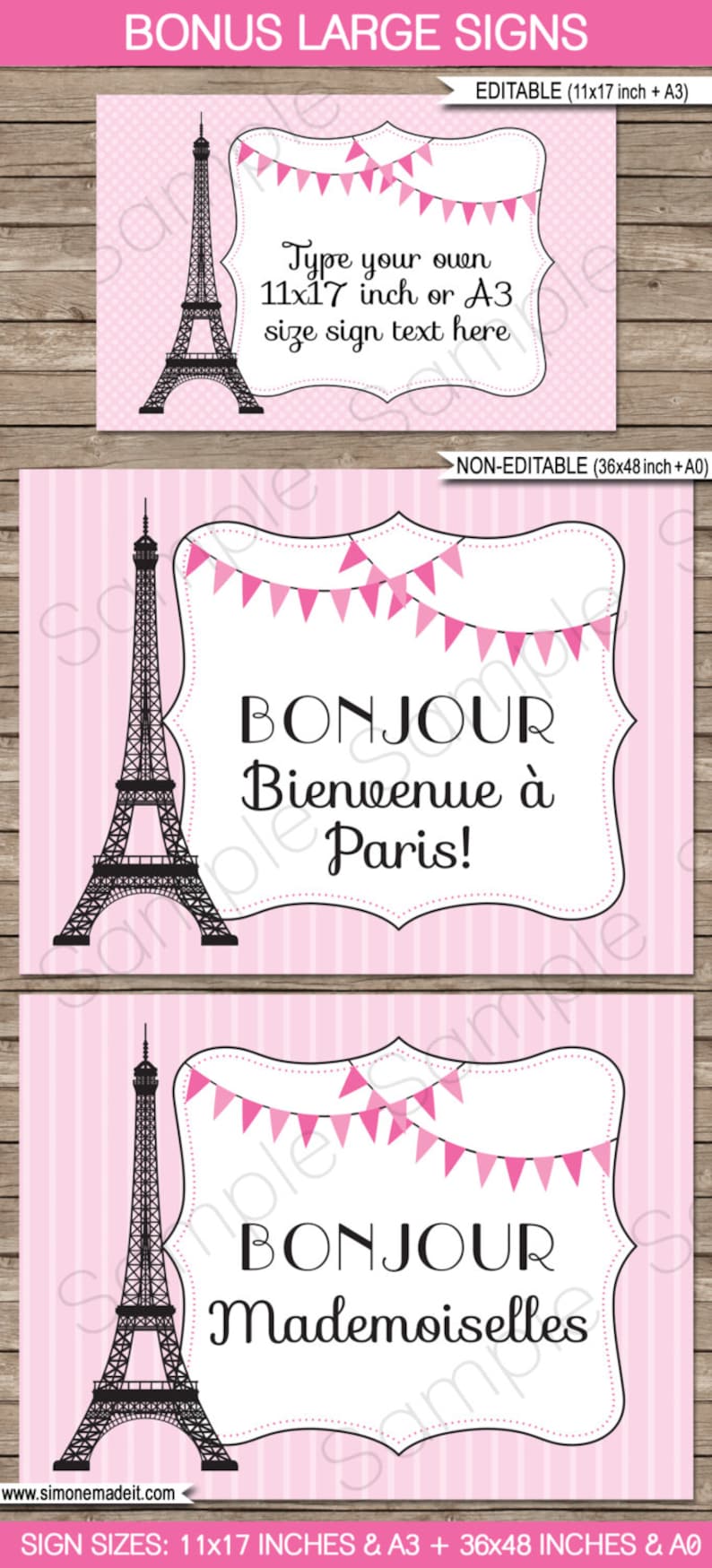 Paris Theme Party Templates with Invitation Printable Girls Birthday Decoration Bundle Pack Package Set Kit Collection DIY EDITABLE TEXT image 9