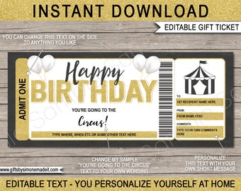 Circus Ticket Template Birthday Gift Voucher Certificate Printable Template - Kids Carnival Tent - DIY Coupon - EDITABLE Text DOWNLOAD