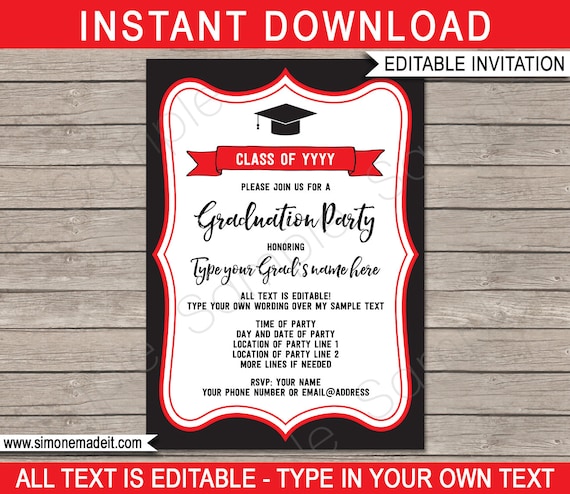 Graduation Party Invitations Printable Template Black &amp; - Etsy
