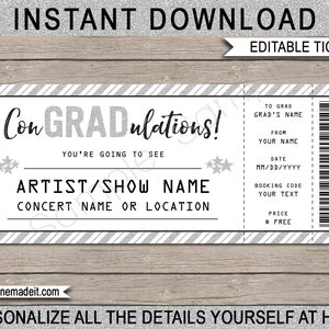 Konzertkarte Abschlussgeschenk - Druckbarer Gutschein für eine Show, Musikfestival, Band, Aufführung - INSTANT DOWNLOAD mit EDITIERBARE Text