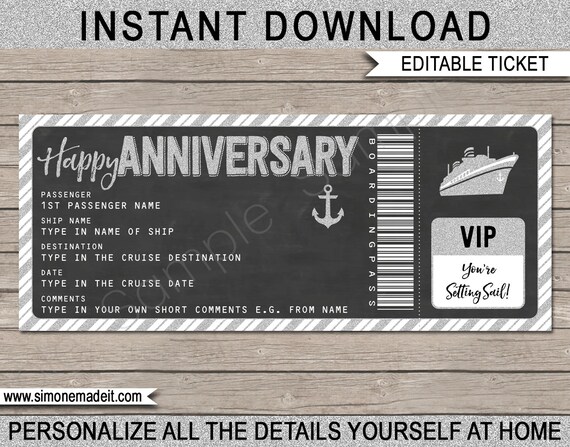 printable cruise ticket gift anniversary gift voucher certificate fake boarding pass template