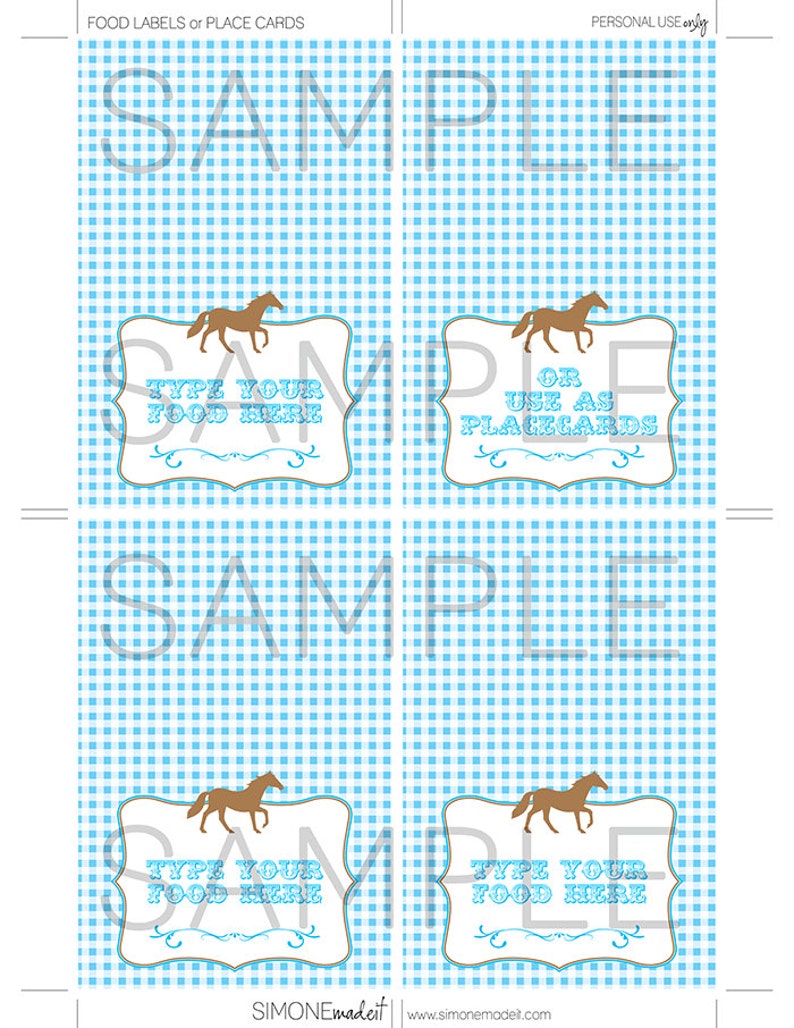 Horse Food Labels Blue Pony Or Horse Theme Party Etsy