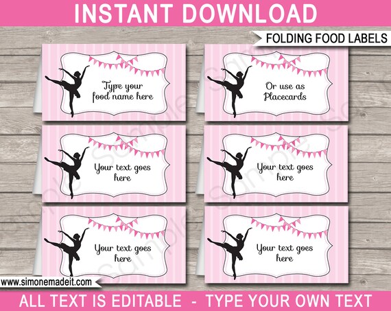 Ballerina Food Labels - Ballerina Theme Party - Placecard - Food Buffet Tag - Printable Party Decorations - INSTANT DOWNLOAD - EDITABLE text Il_570xn