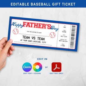 Father’s Day Baseball Ticket Template for Dad, Canva and Adobe Reader PDF