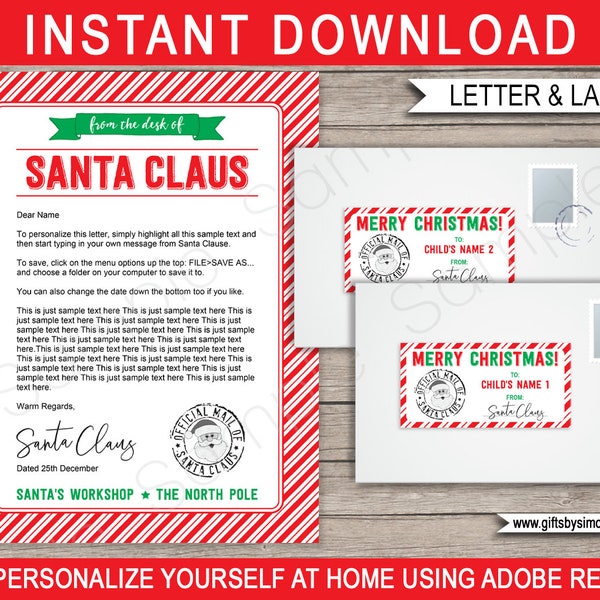 Letter from Santa Printable Template - From the Desk of Santa Claus - Santas Workshop North Pole - INSTANT DOWNLOAD with EDITABLE text